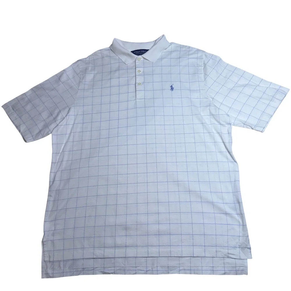 Polo Golf Ralph Lauren Mens XL White Blue Windowpane Check Preppy shirt